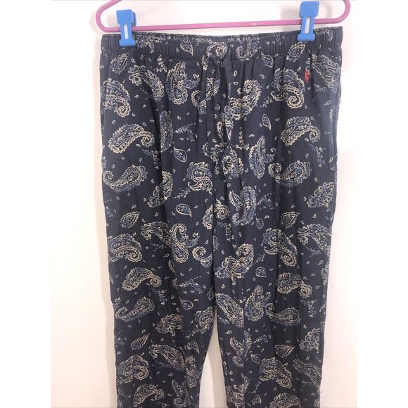 Polo Ralph Lauren Sleep Pants Medium Navy Paisley Elastic Waist Drawstring - Picture 2 of 7